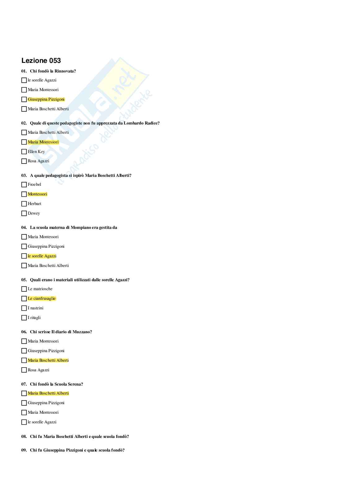 Paniere Storia della pedagogia  - Risposte multiple - aggiornato (2026) Pag. 46
