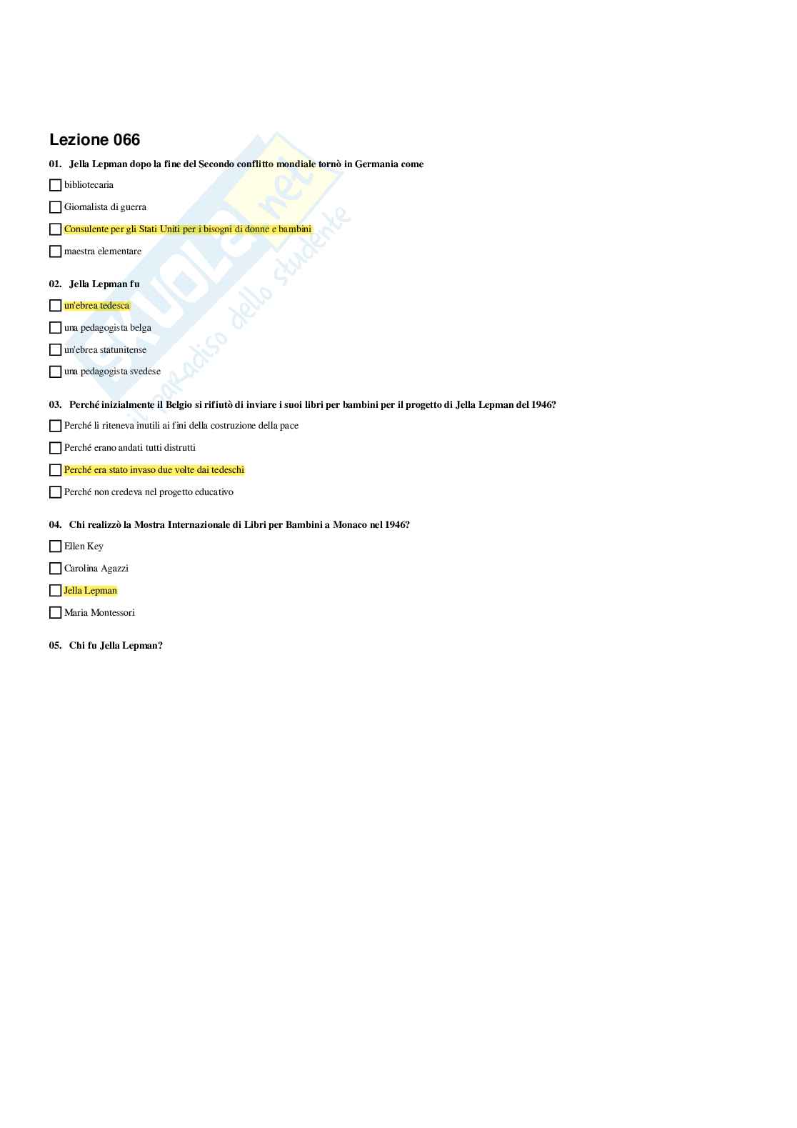 Paniere Storia della pedagogia  - Risposte multiple - aggiornato (2026) Pag. 56