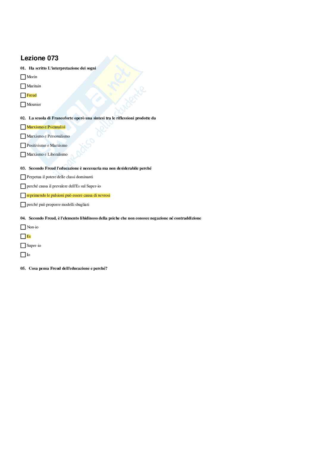 Paniere Storia della pedagogia  - Risposte multiple - aggiornato (2026) Pag. 61