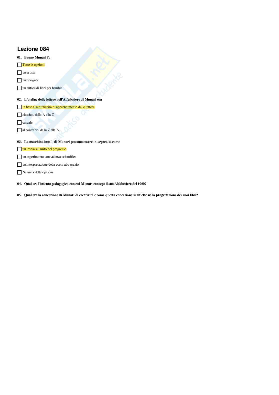 Paniere Storia della pedagogia  - Risposte multiple - aggiornato (2026) Pag. 71