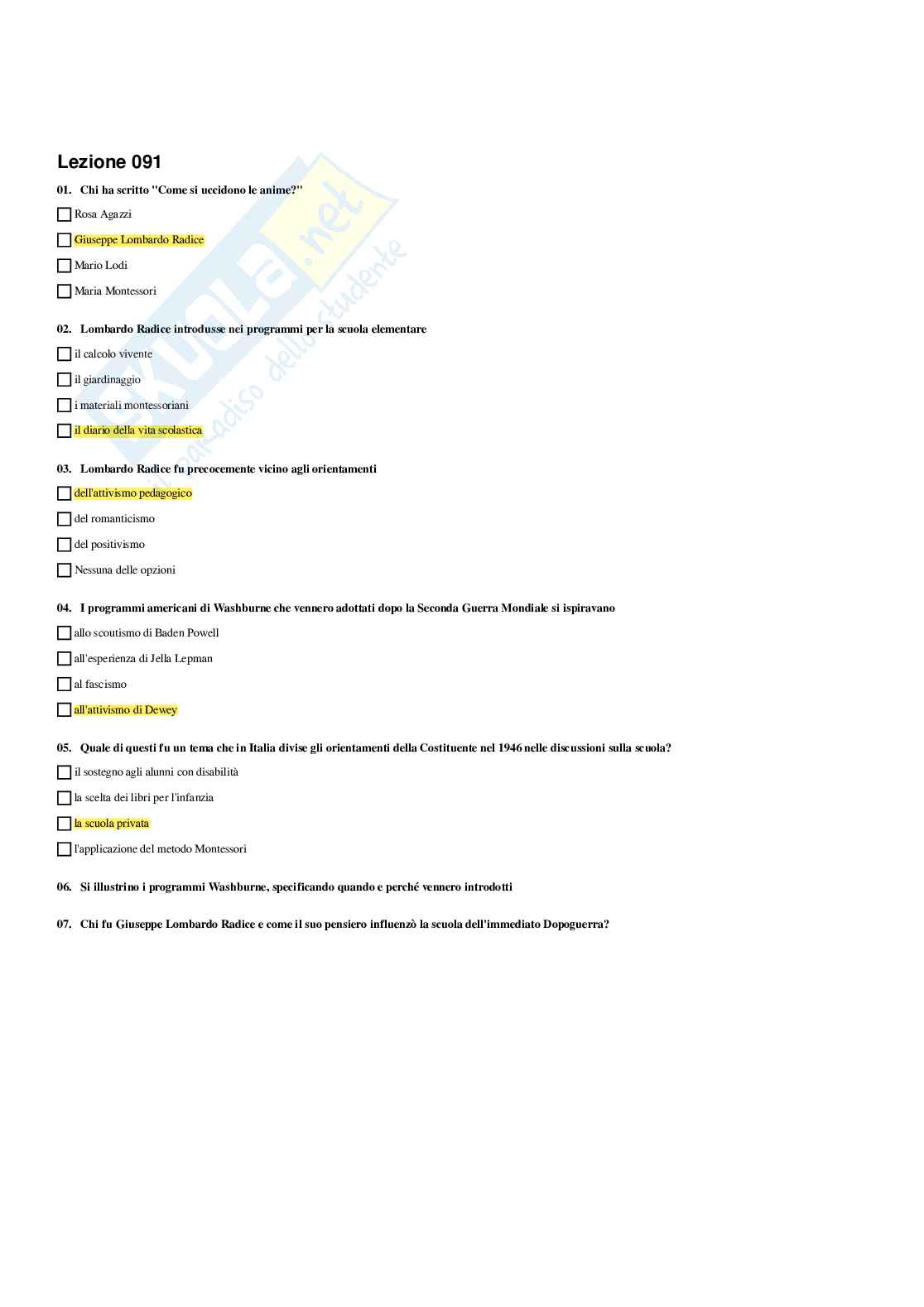 Paniere Storia della pedagogia  - Risposte multiple - aggiornato (2026) Pag. 76