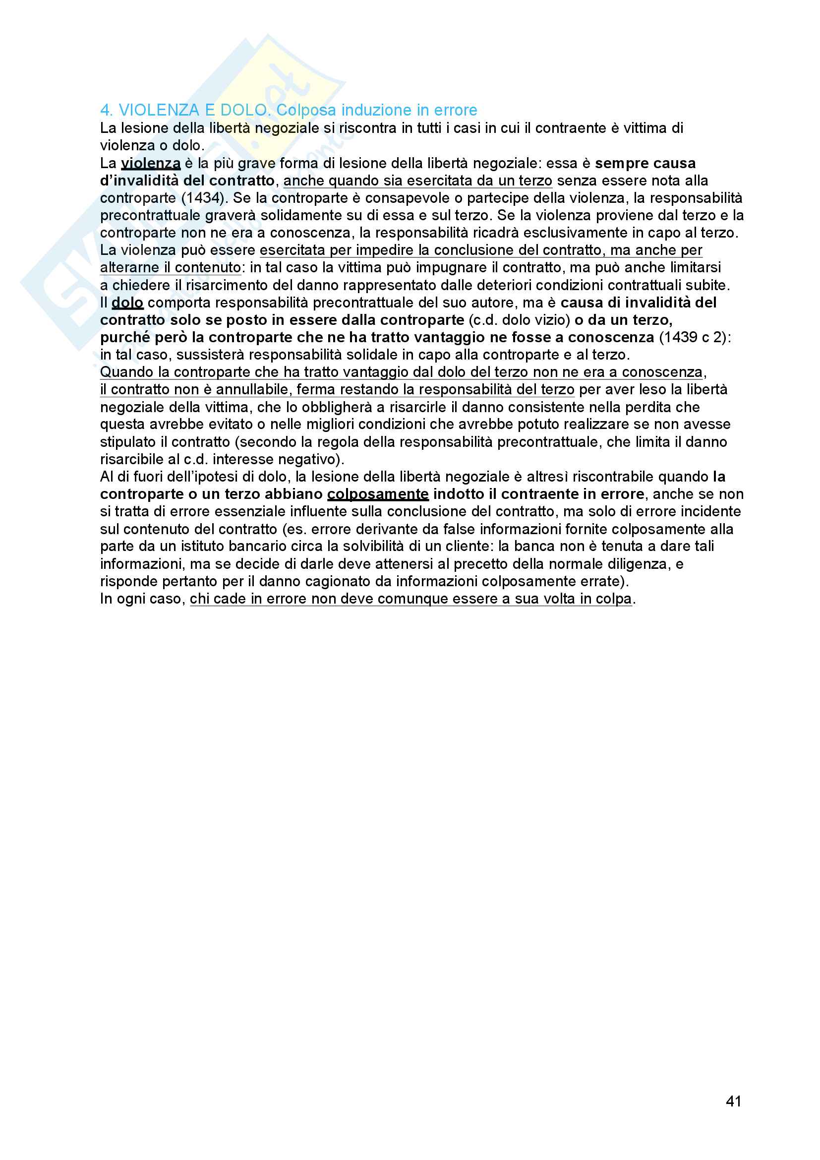 Riassunto esame diritto civile 2, prof. Troiano, libro consigliato Il contratto, Bianca (vol. 3) Pag. 41