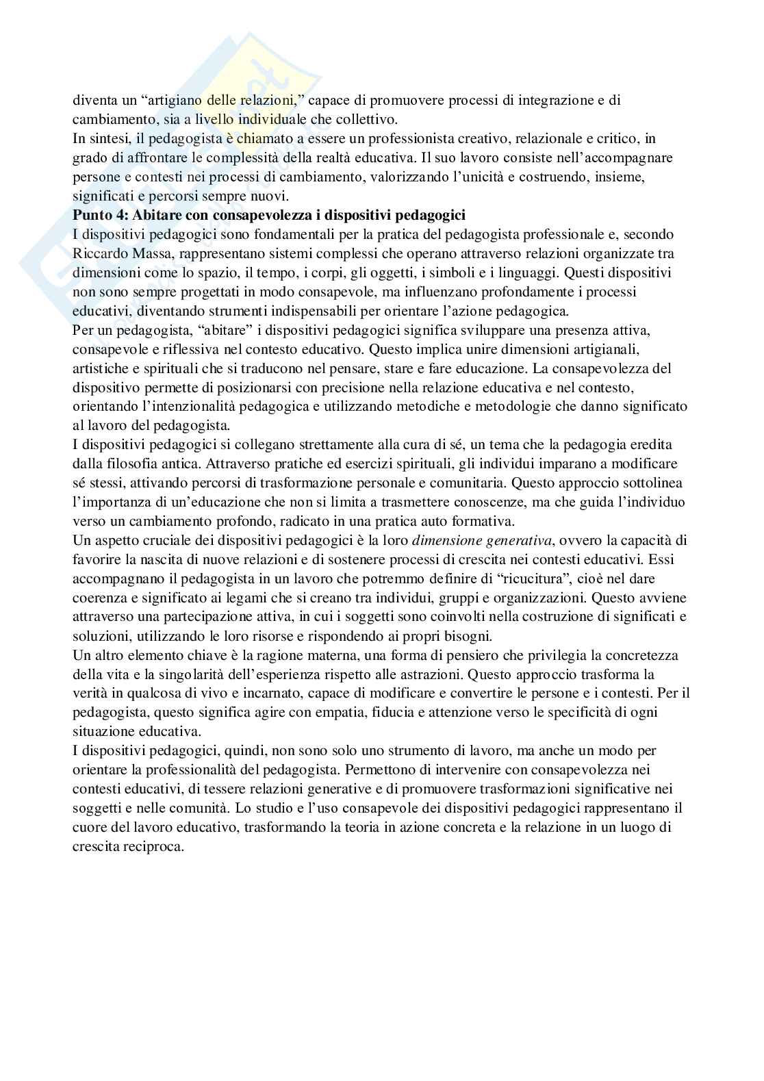 Riassunto esame Pedagogia del lavoro, Prof. Perillo Pascal, libro consigliato Il mestiere di pedagogista , Antonia De Vita, Paola Dusi Pag. 6
