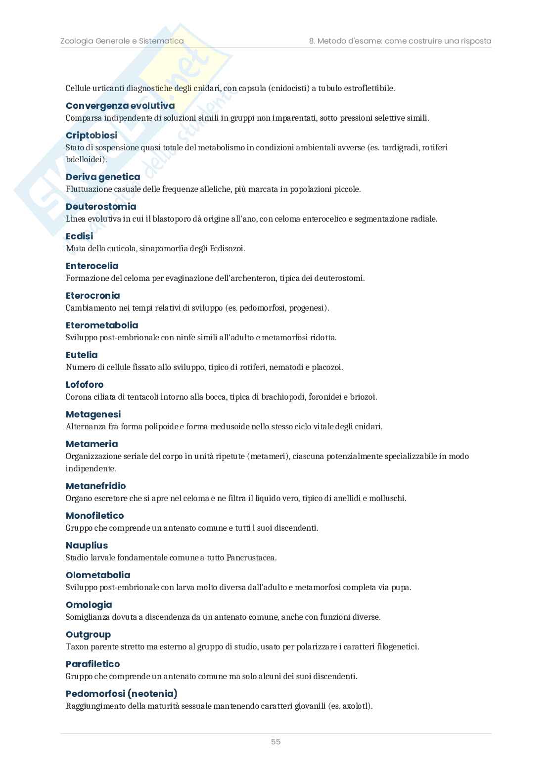 Zoologia sistematica – Teoria, schemi e domande d'esame  Pag. 56