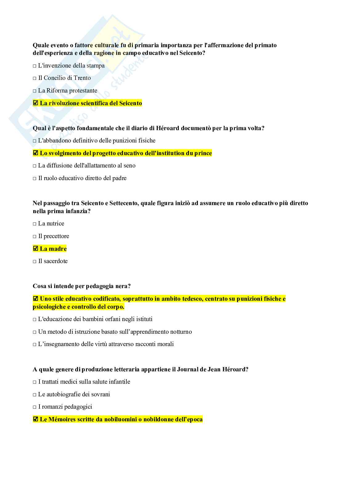 Risposte chiuse Storia della pedagogia Pag. 1