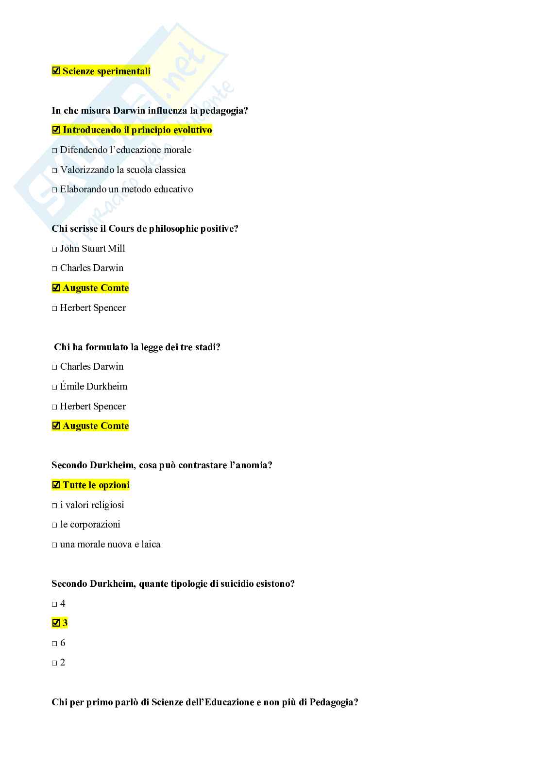 Risposte chiuse Storia della pedagogia Pag. 16