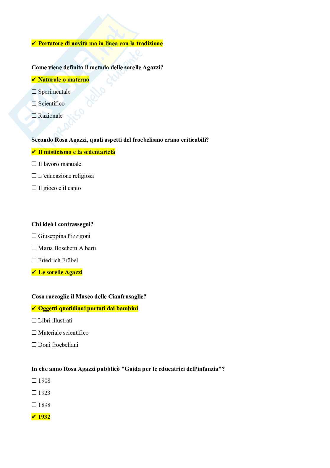 Risposte chiuse Storia della pedagogia Pag. 21