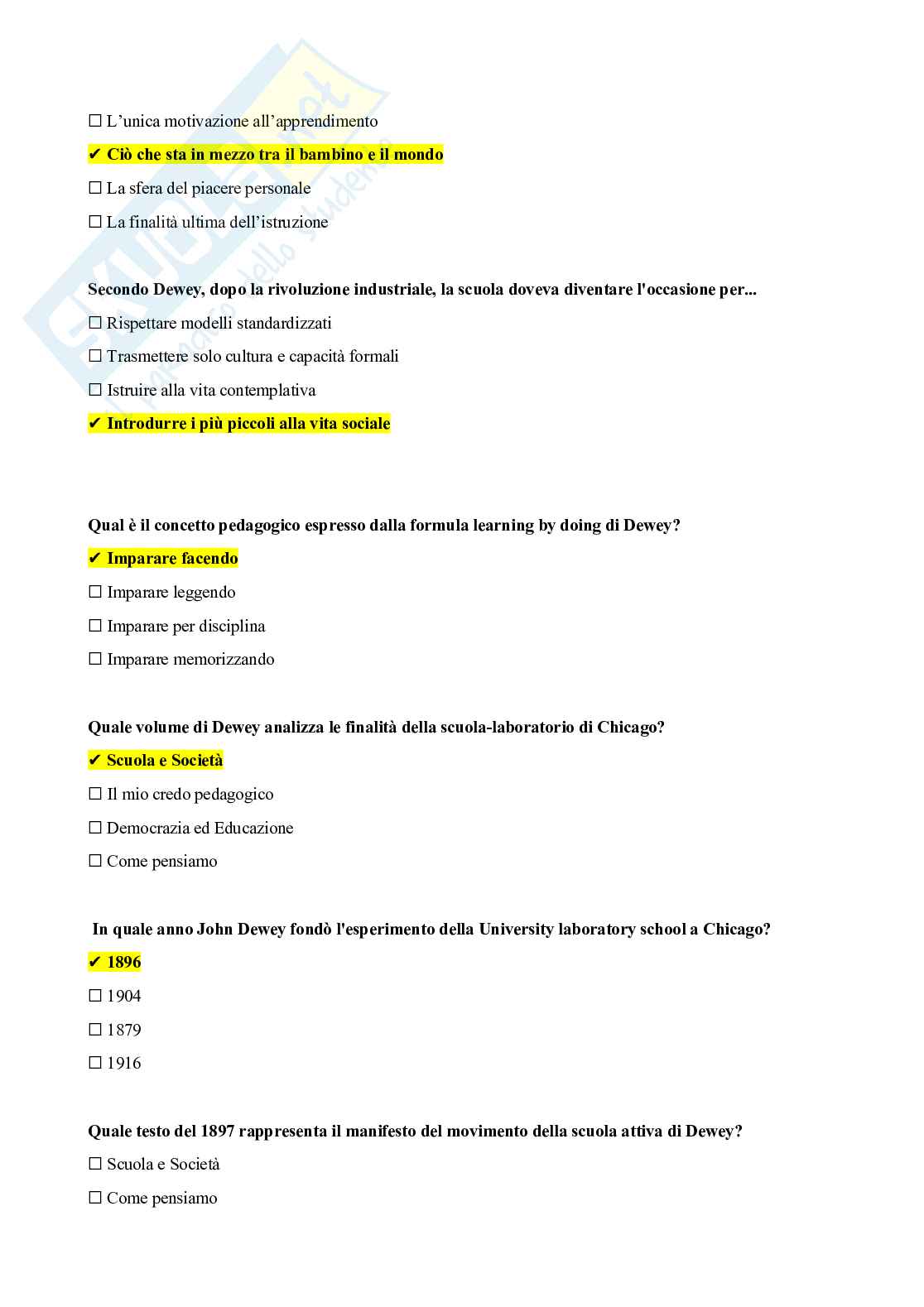 Risposte chiuse Storia della pedagogia Pag. 26