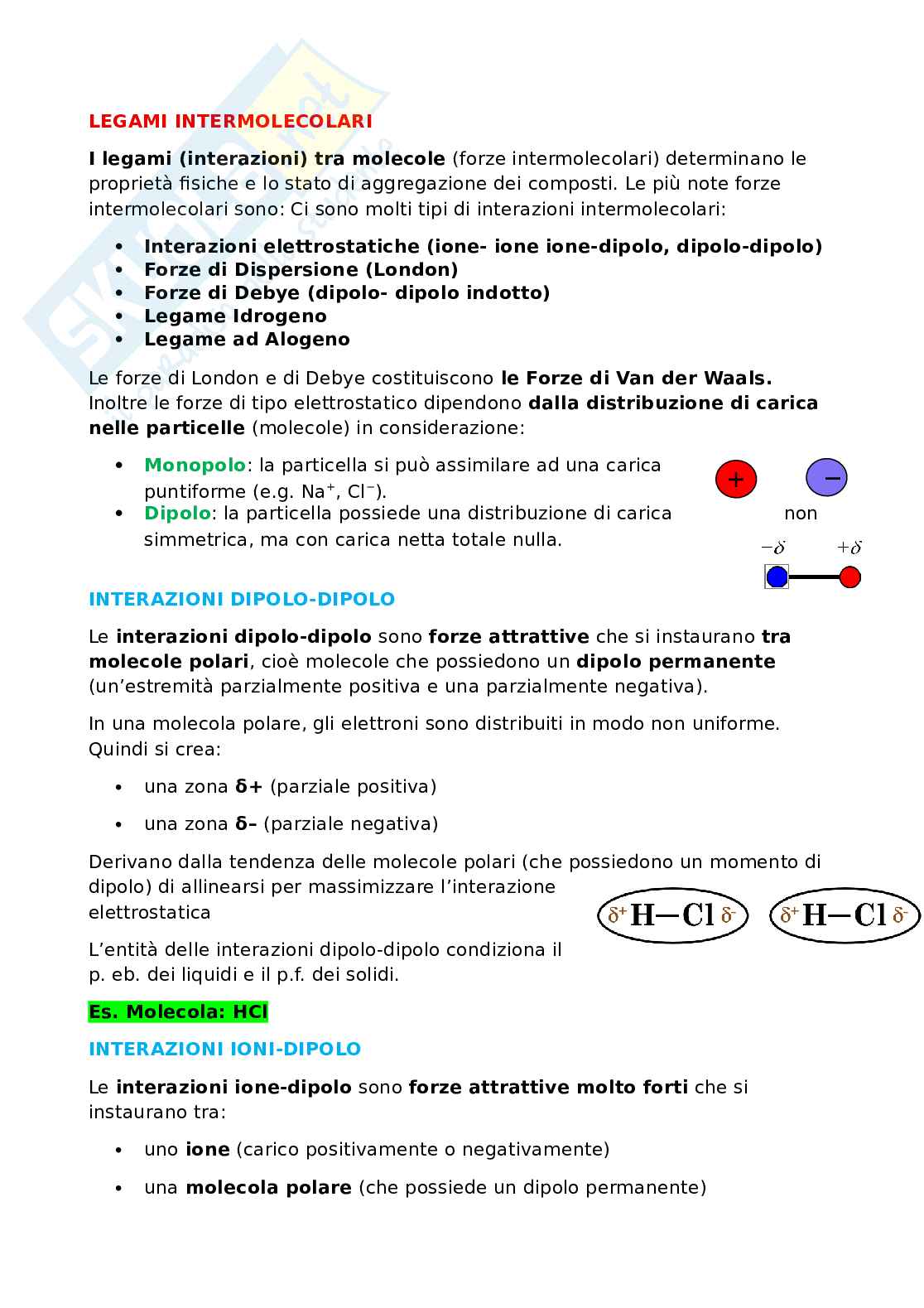 Forze intermolecolari Pag. 1