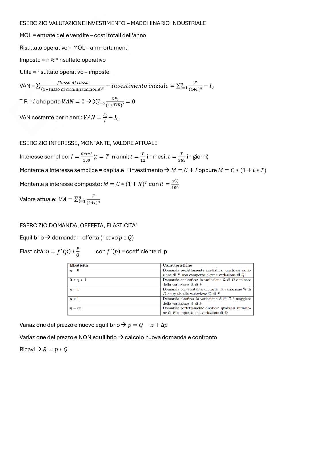 Formulario e esame svolto di Economia dell'impresa Pag. 2