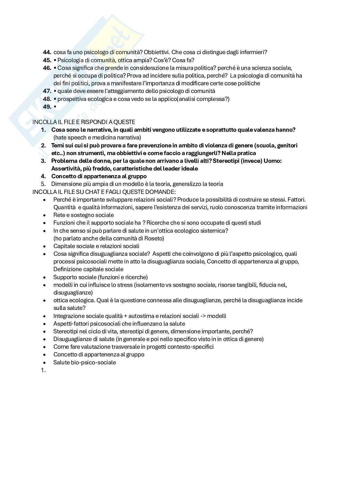 Prove d'esame di Metodi e tecniche d’intervento in psicologia di comunità Pag. 51