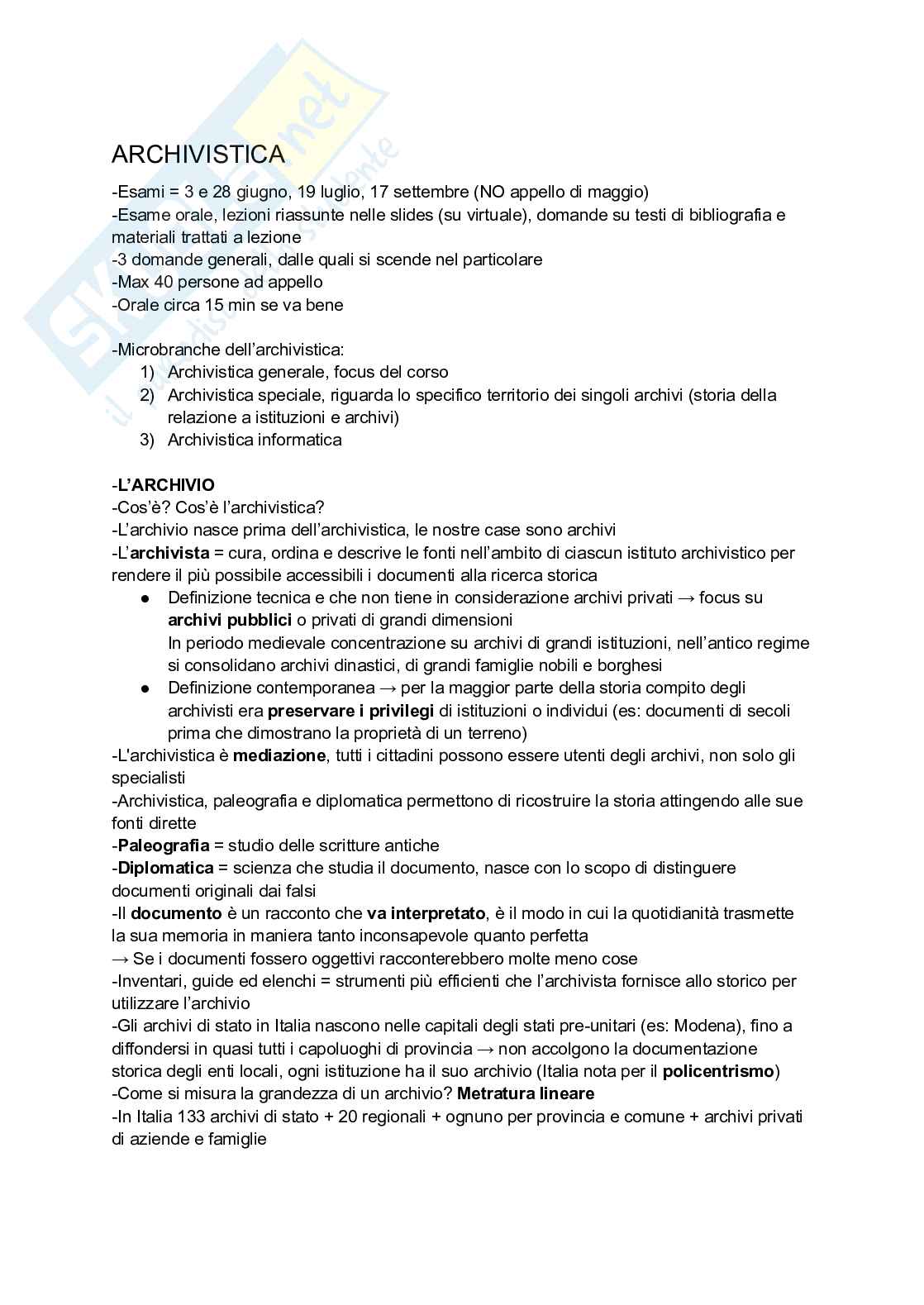 Appunti di lezione di Archivistica Pag. 1