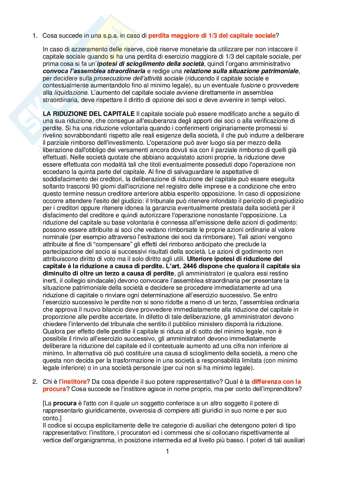 Domande orale Diritto commerciale  Pag. 1