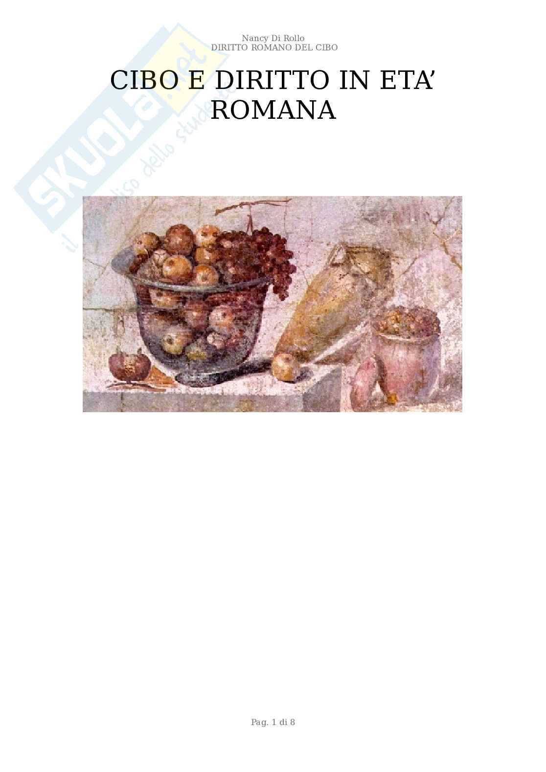 Riassunto esame Diritto Romano del cibo, prof. Fragnoli, libro consigliato Cibo e diritto in età romana, Fargnoli Pag. 1
