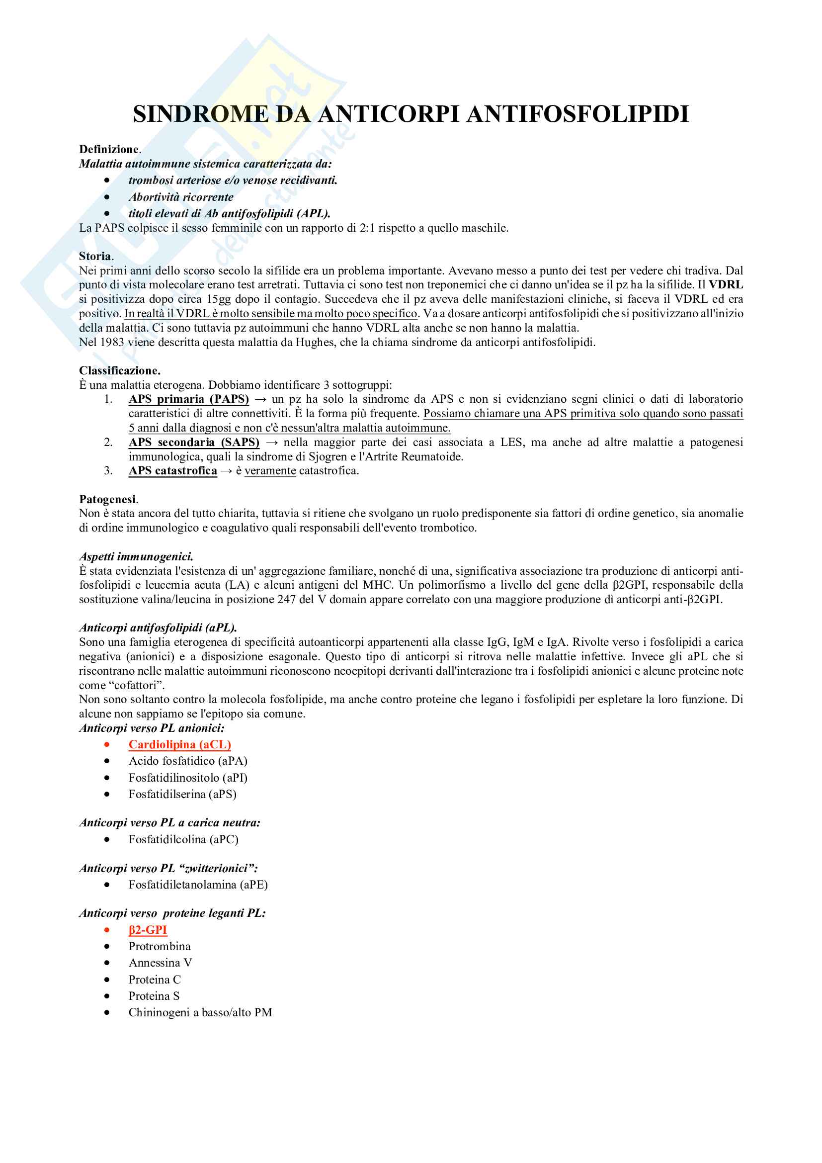 Sindrome ed anticorpi antifosfolipidi Pag. 1