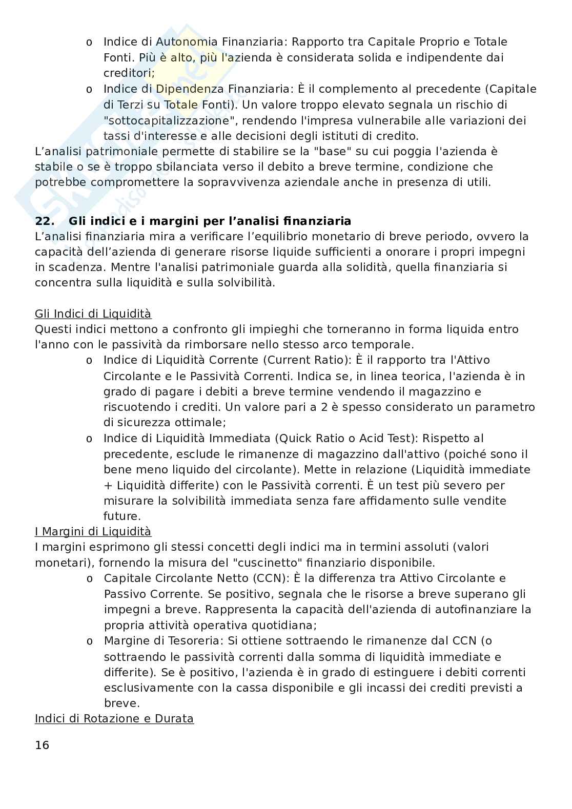 Appunti Analisi finanziaria e piani aziendali Pag. 16
