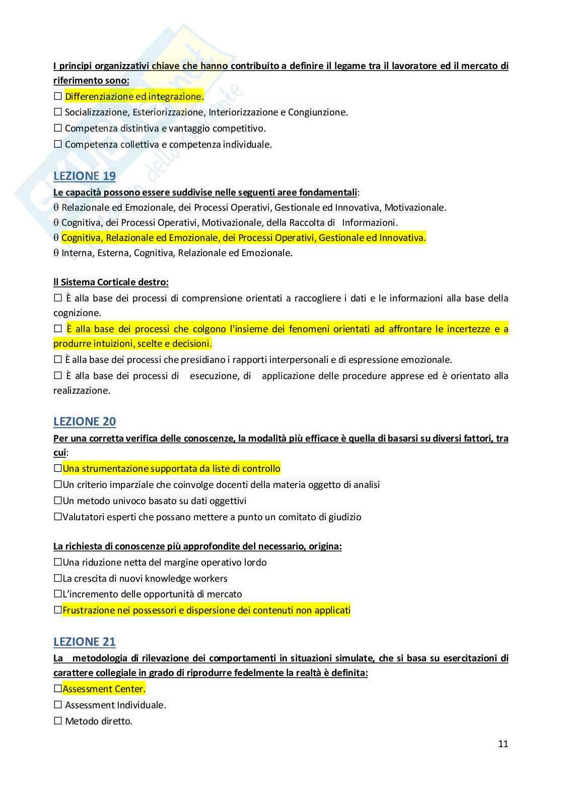 Quiz fuori paniere (Domande chiuse fuori paniere) – Economia del capitale umano d’impresa   Pag. 11