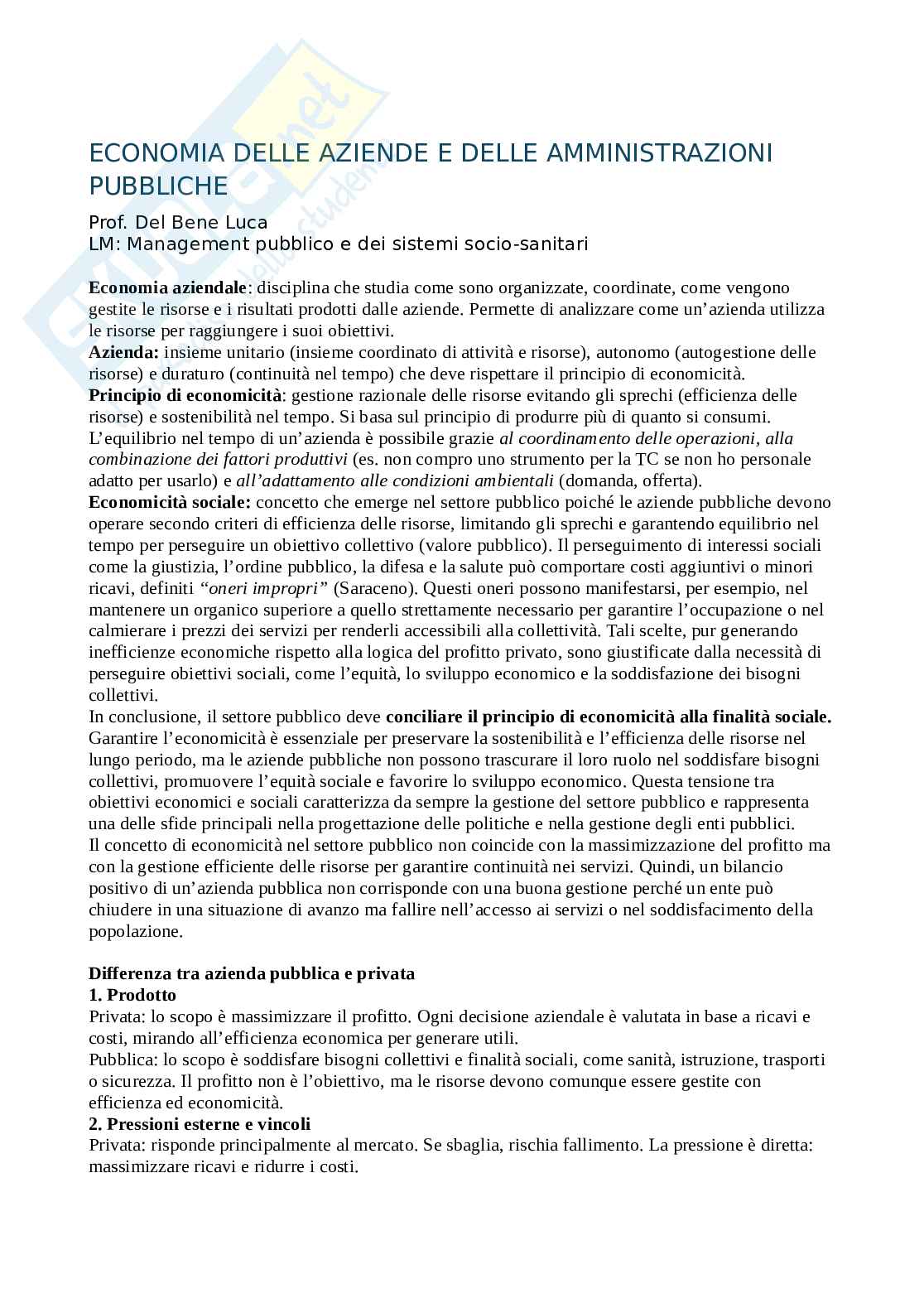 Economia delle aziende e delle amministrazioni pubbliche Pag. 1