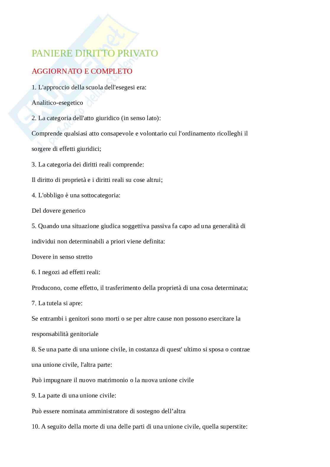 Domande Diritto privato 2025/2026, prove d'esame di Diritto privato Pag. 1