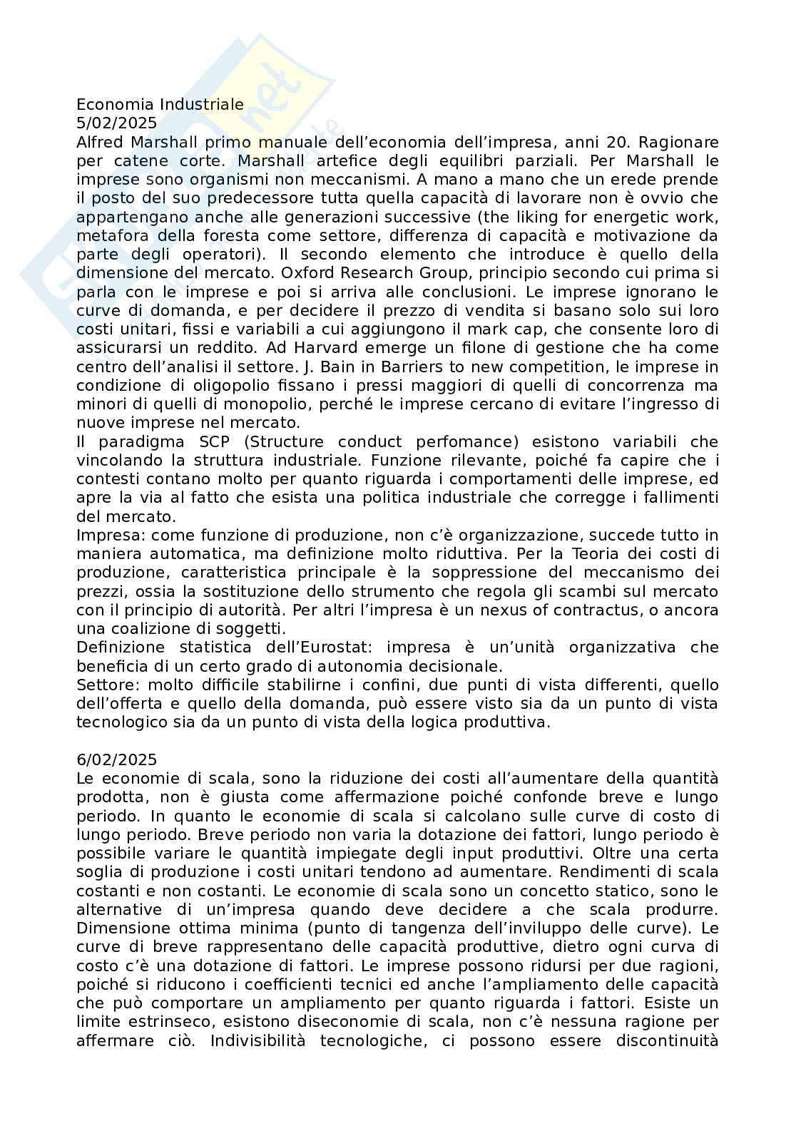 Appunti lezioni Economia industriale Pag. 1