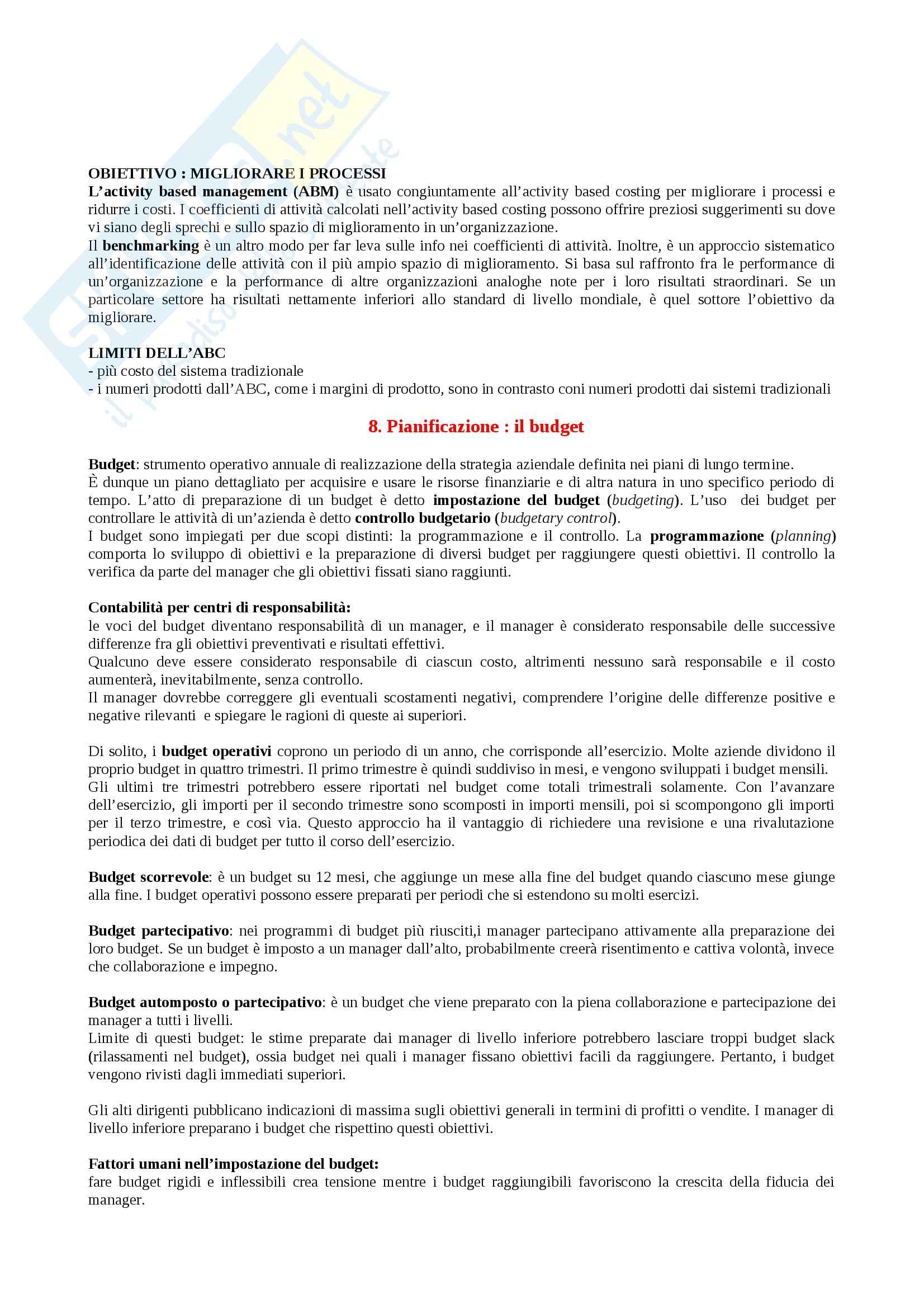 Riassunto esame Economia, prof. Golzio, libro consigliato Programmazione e controllo, Garrison Pag. 11