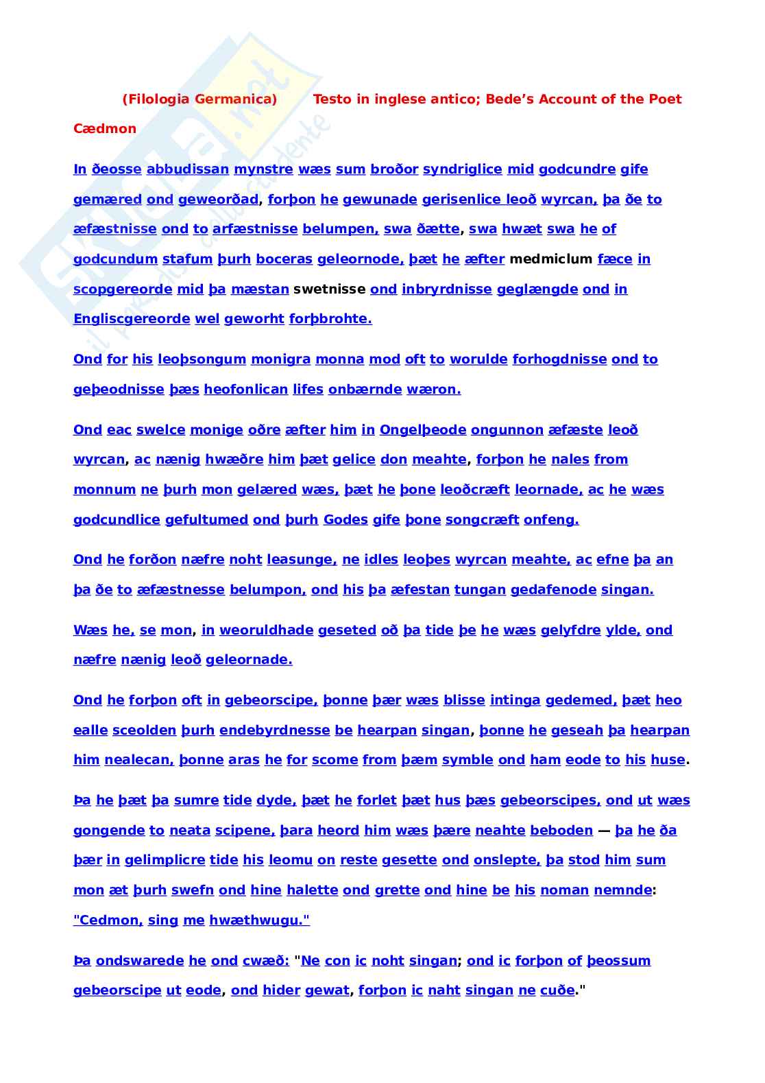 Bede's, account testo e traduzione Pag. 1
