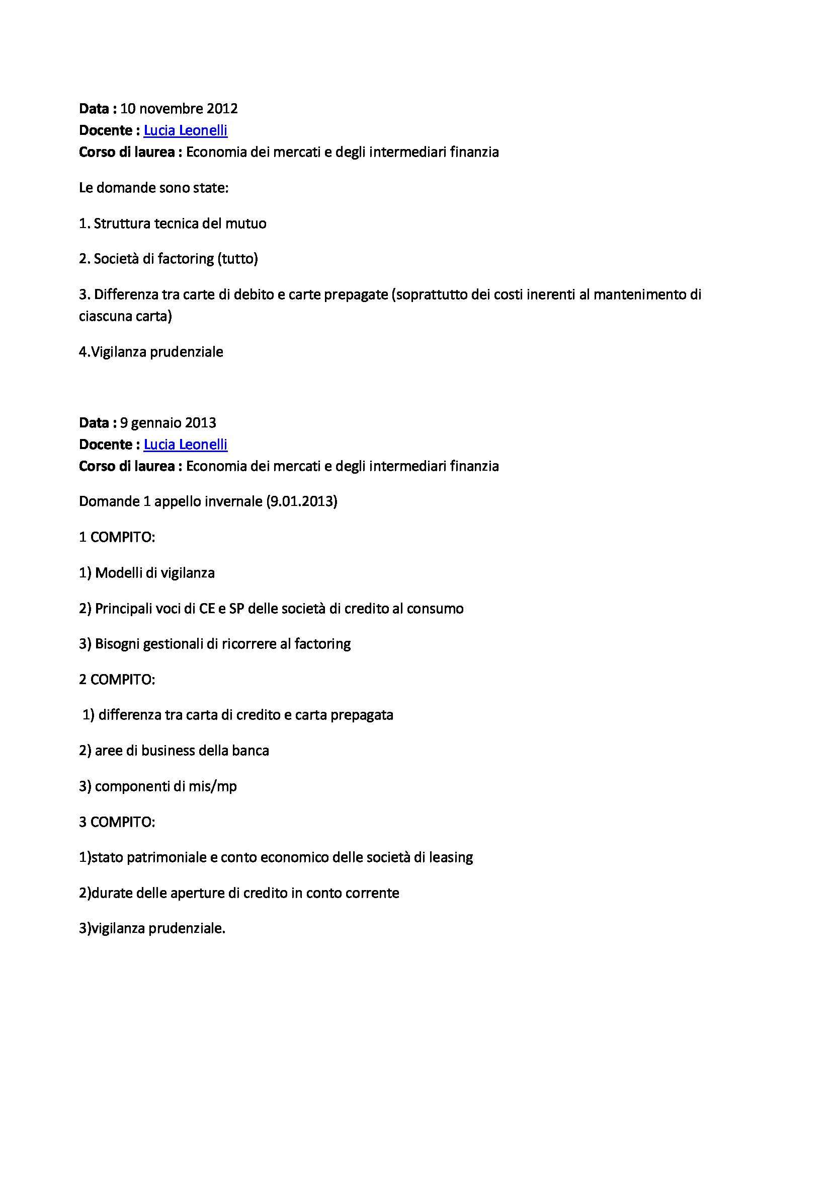 Economia degli intermediari finanziari - Domande Pag. 2