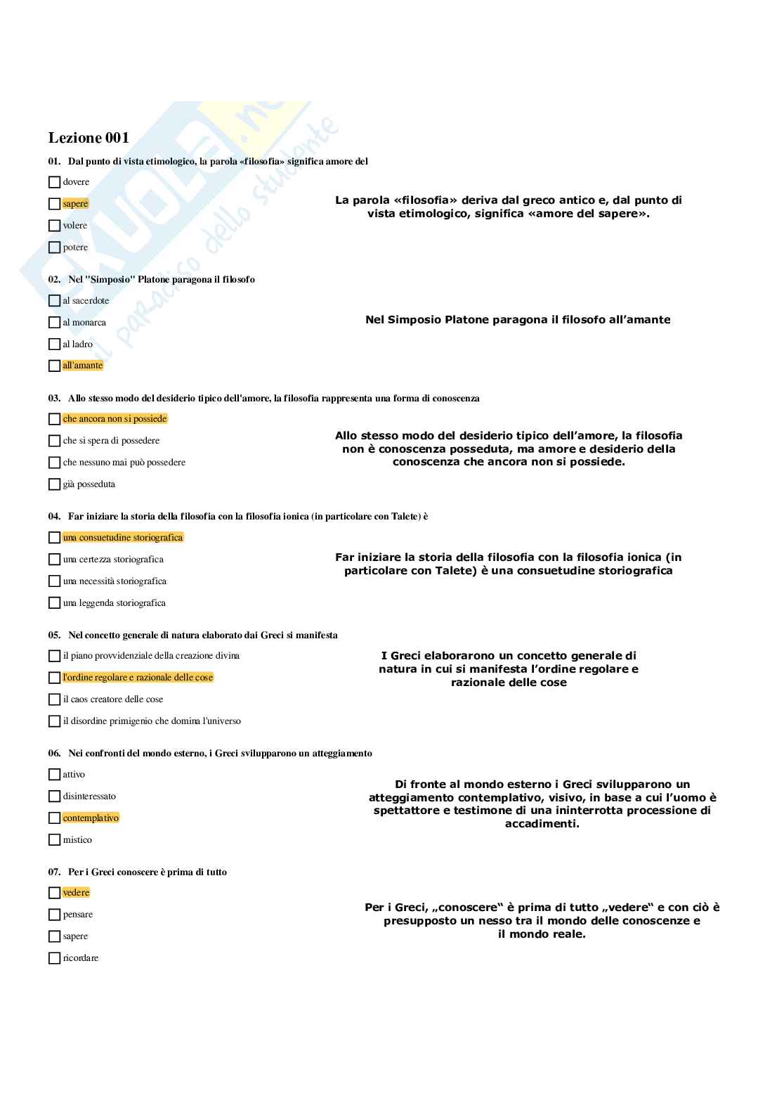 Paniere completo domande chiuse esame Storia della filosofia  Pag. 2