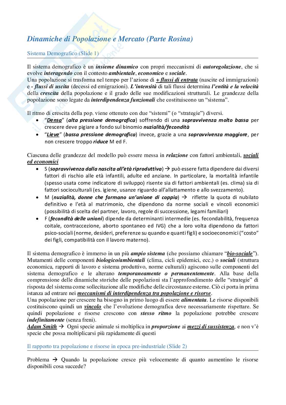 Dinamiche di Popolazione e Mercato Pag. 1