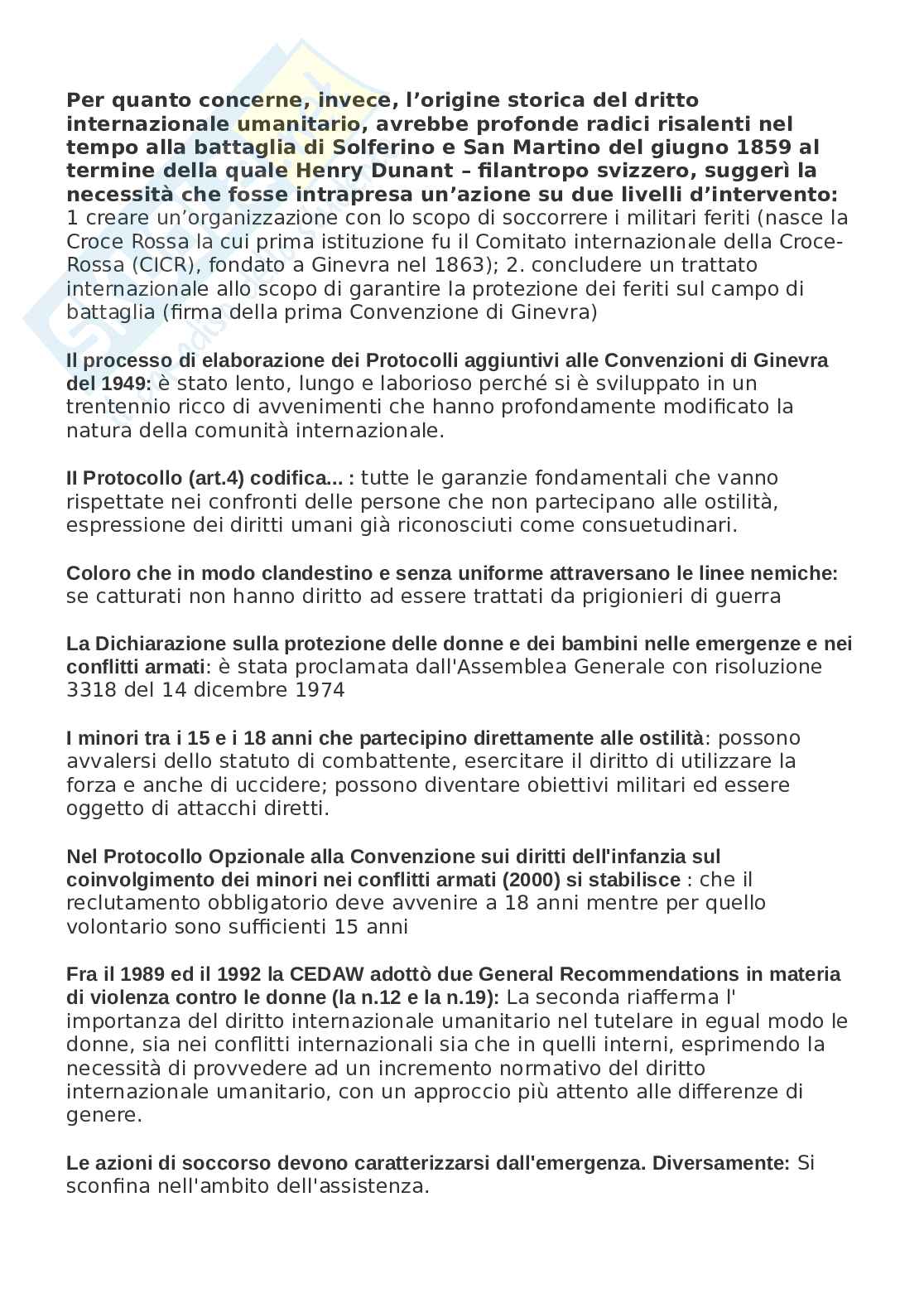 Diritto internazionale umanitario  Pag. 1