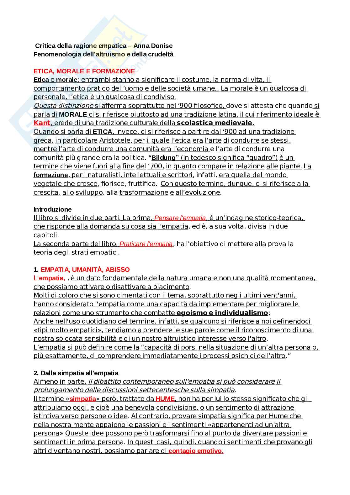 Riassunto esame Storia dell'antropologia , Prof. Ventura Rossella, libro consigliato Manuale di filosofia, Donise Pag. 1