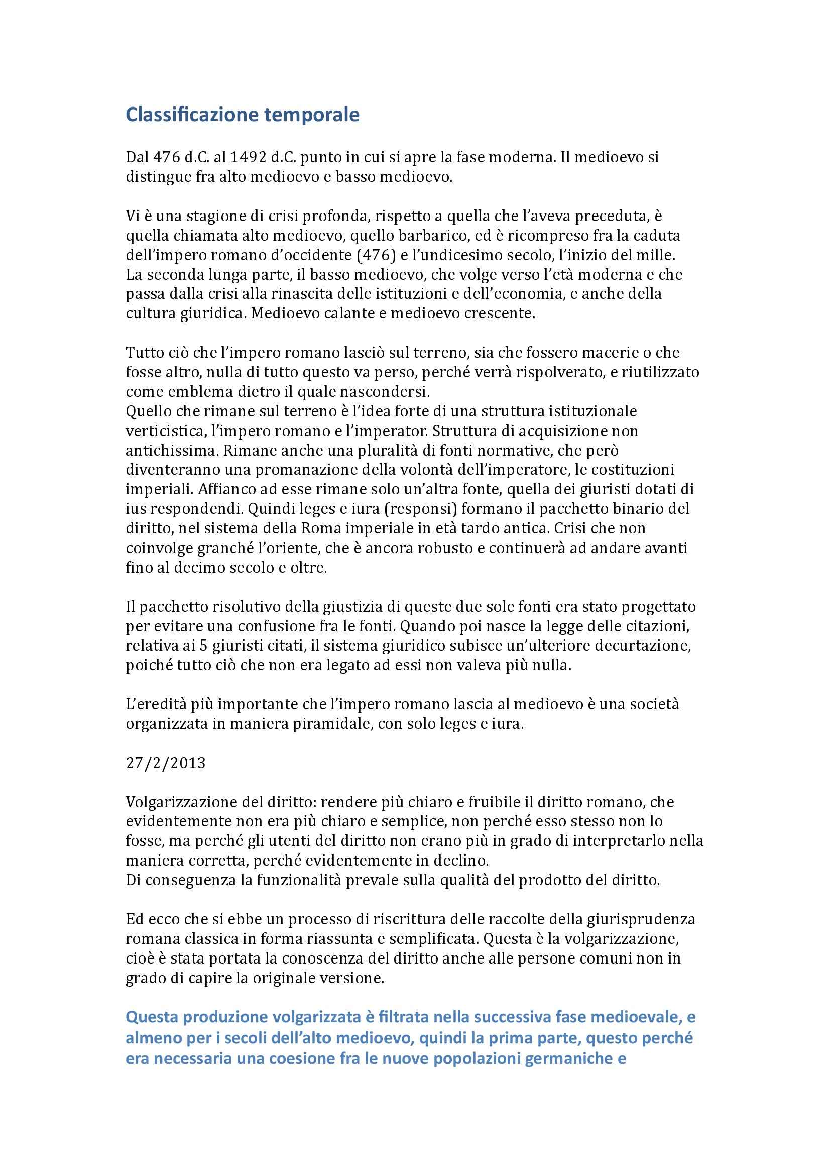 Storia del diritto medievale e moderno - Appunti Pag. 1