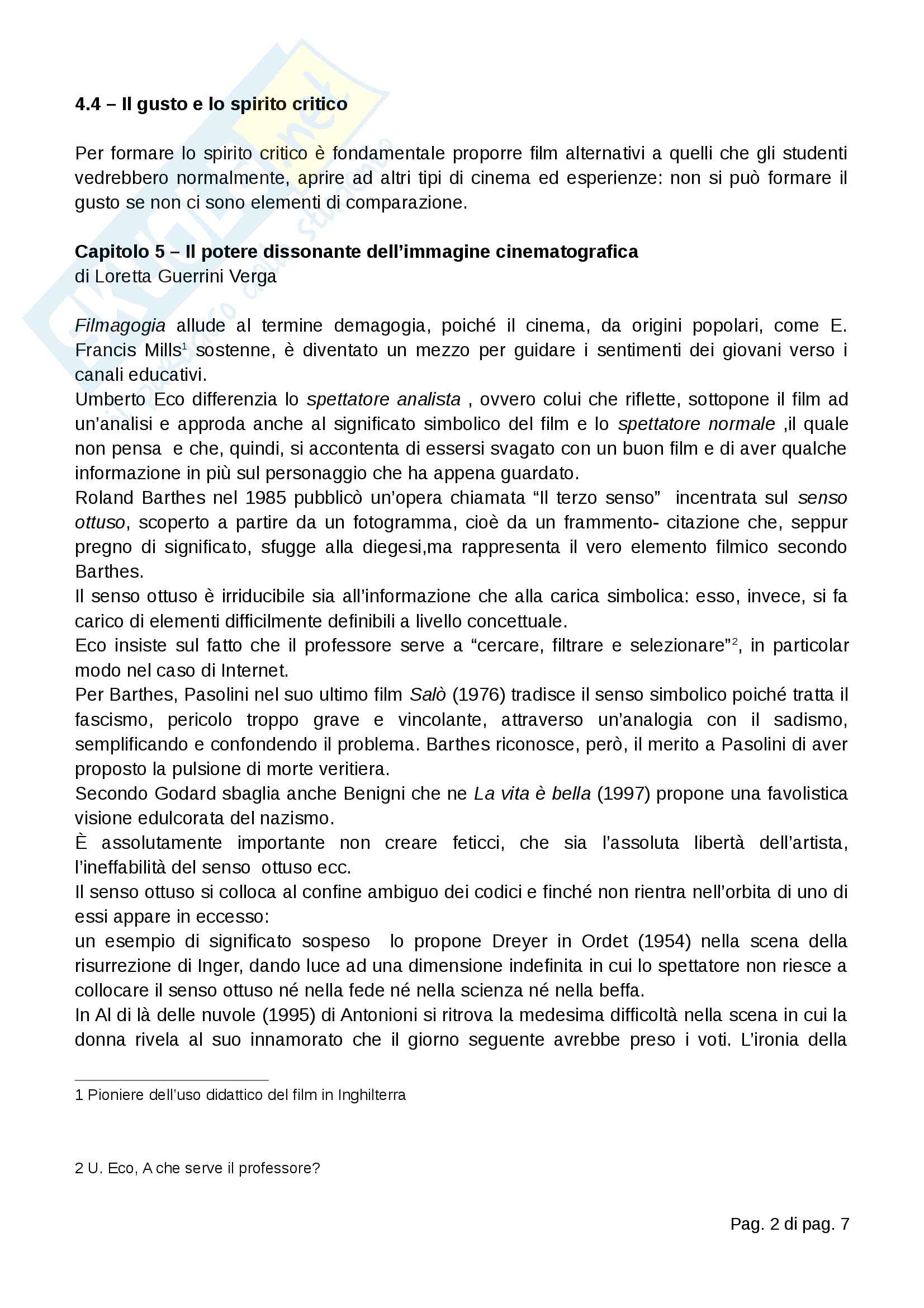 Riassunto esame Analisi del Film, prof. Guerrini, libro consigliato Filmagogia, L. Guerrini (Parte II, capitoli obbligatori 4, 5 e 6) Pag. 2