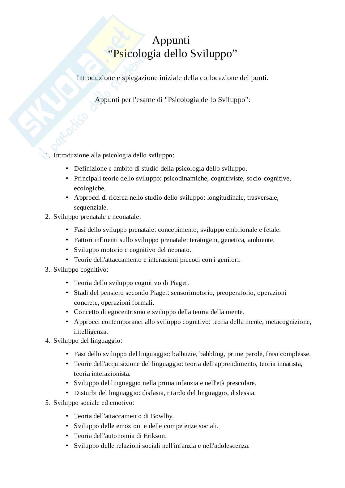 Appunti per l'esame di Psicologia dello sviluppo Pag. 1