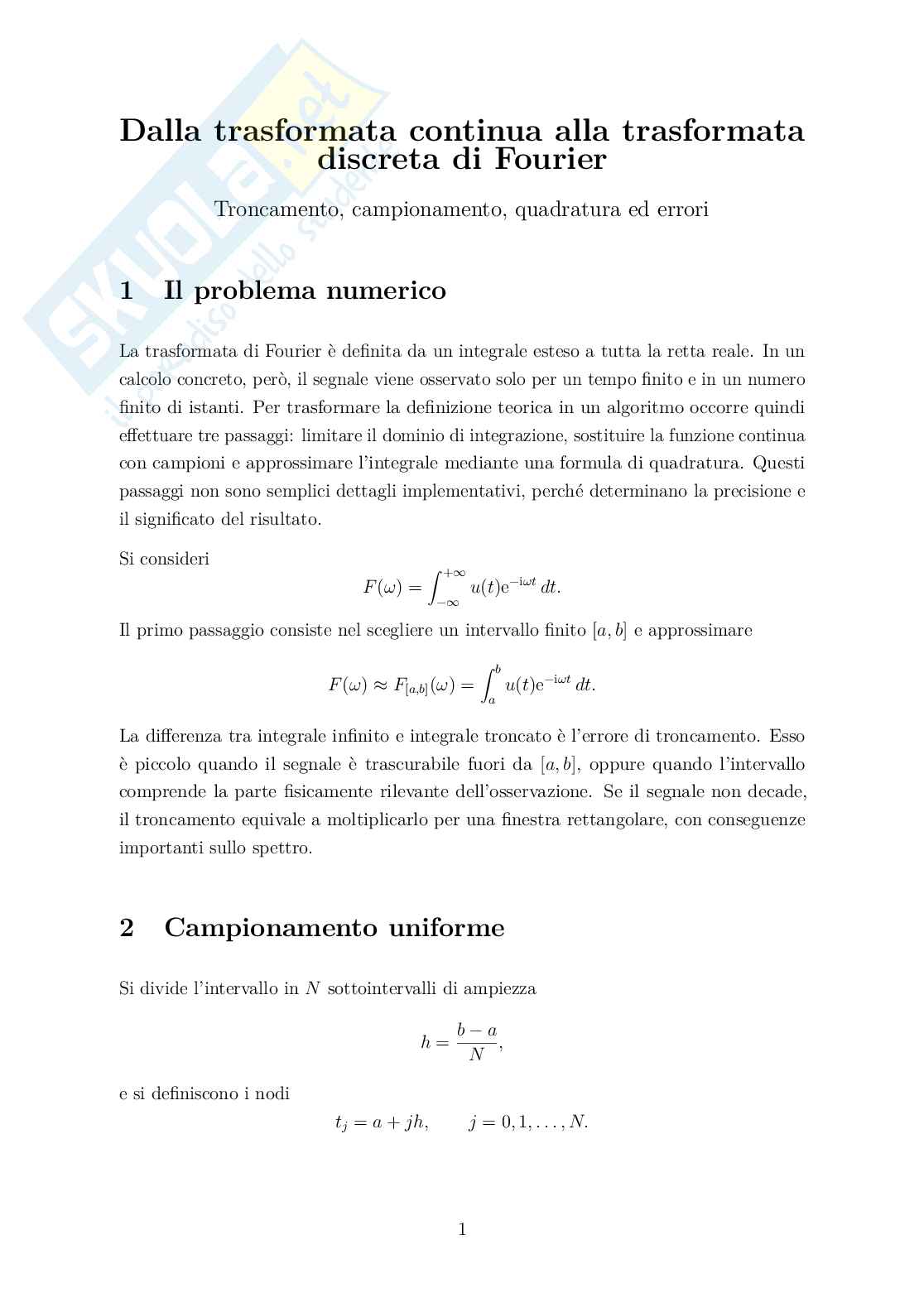 Calcolo numerico - DFT, definizioni e proprietà Pag. 1