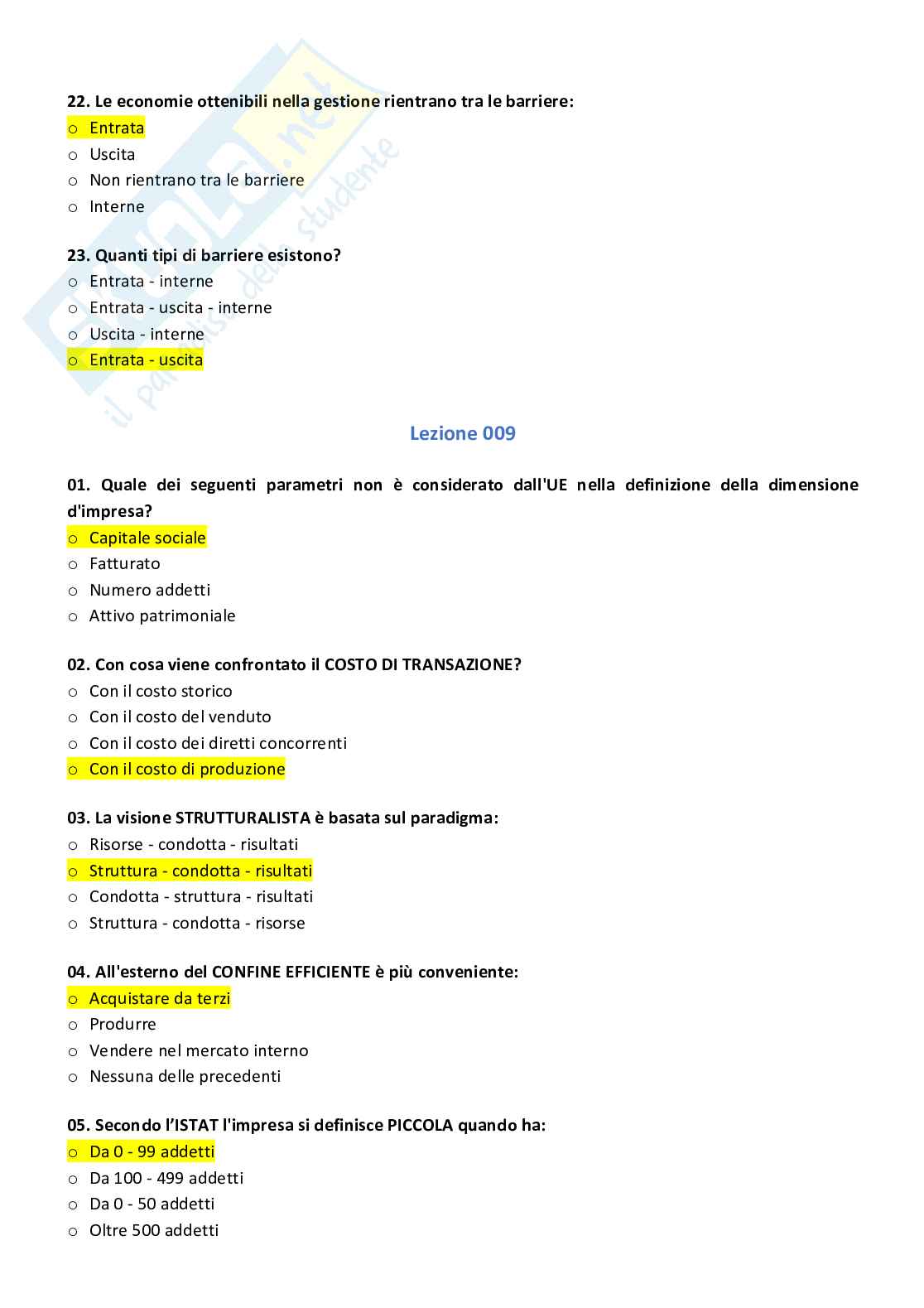 Paniere compilato con risposte chiuse di economia e gestione delle imprese Pag. 16