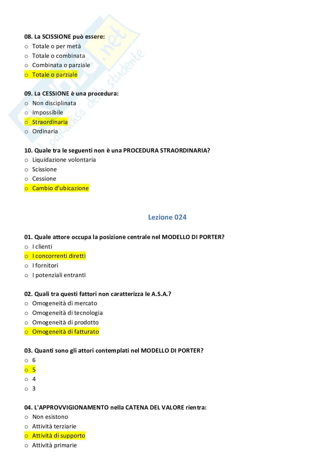Paniere compilato con risposte chiuse di economia e gestione delle imprese Pag. 36