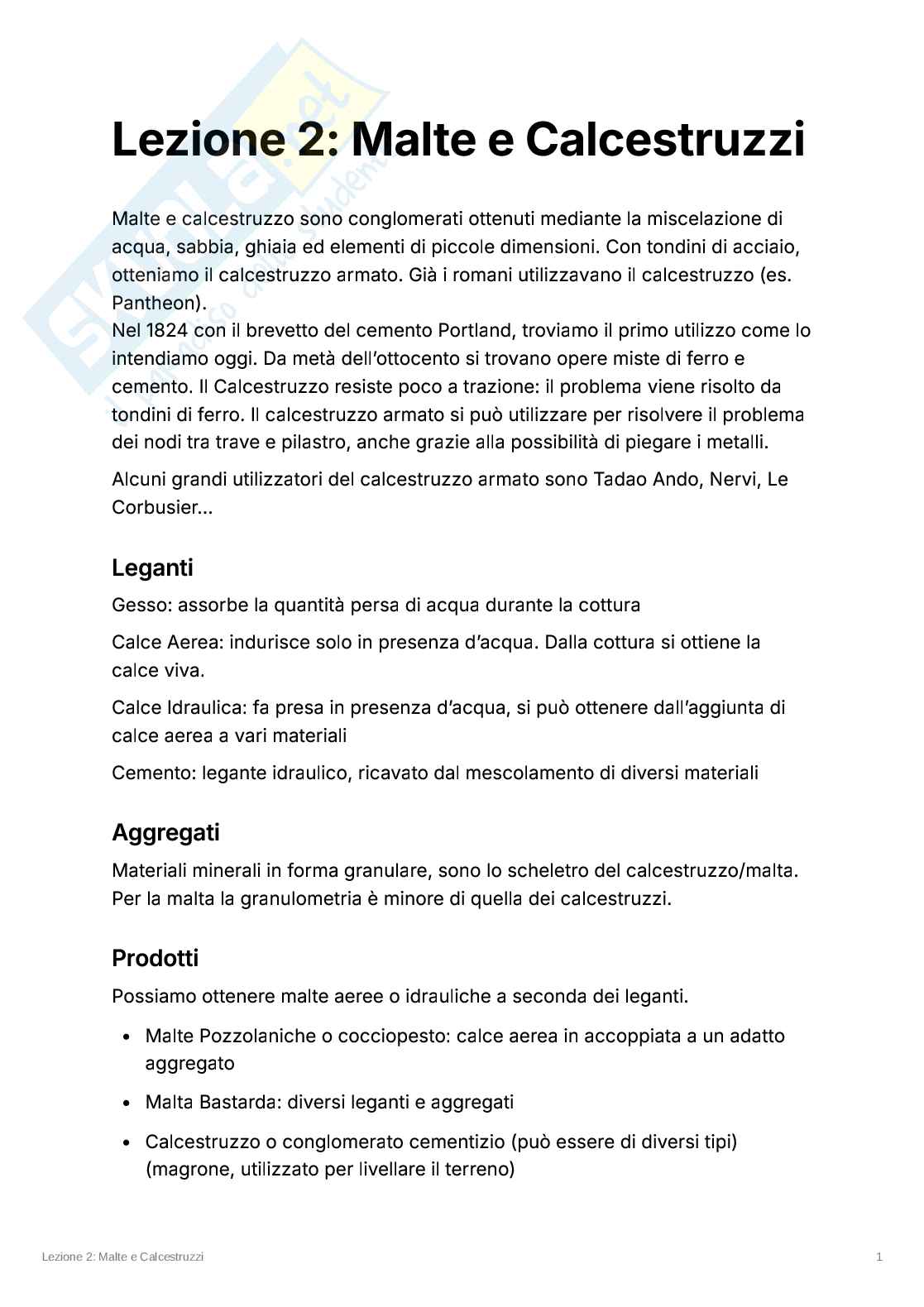 Appunti su calcestruzzo, metalli e processo del cantiere Pag. 1