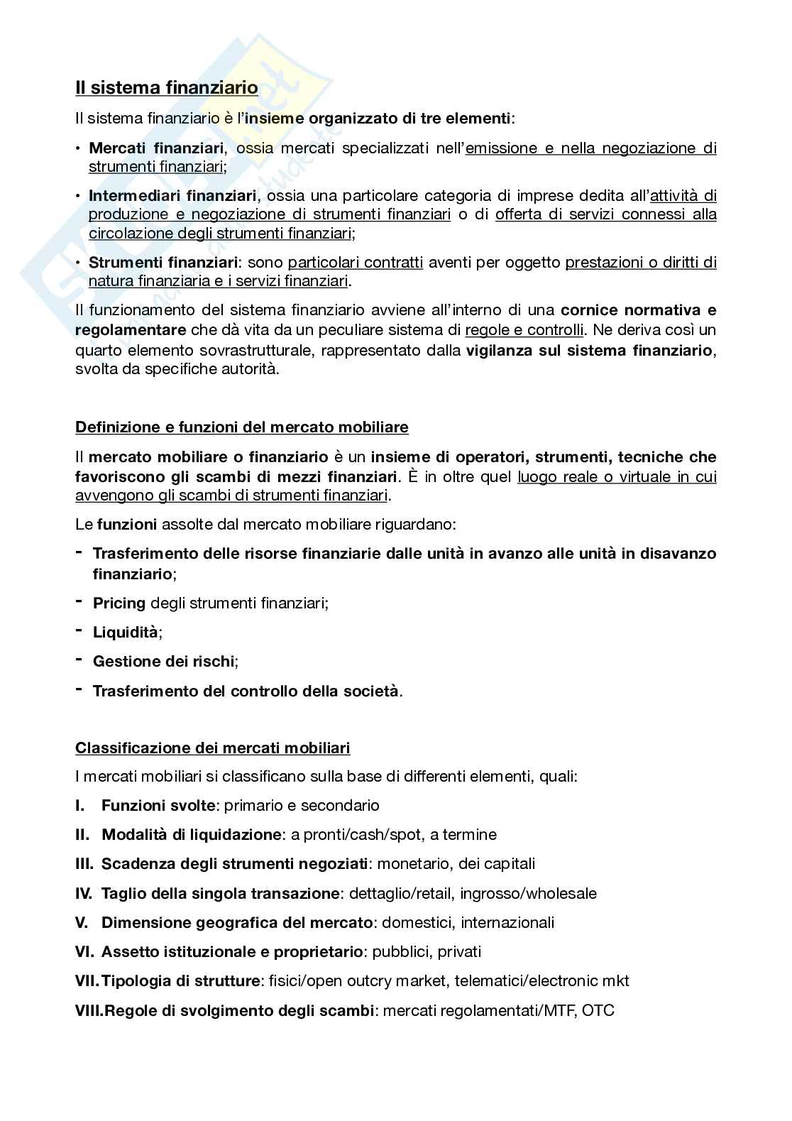 Appunti di lezione economia del mercato mobiliare Pag. 1