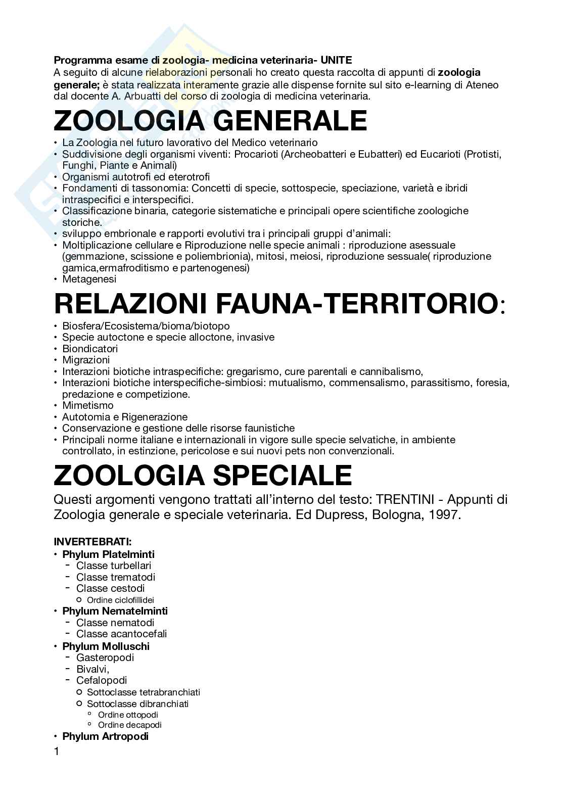 Zoologia generale e speciale_prima parte