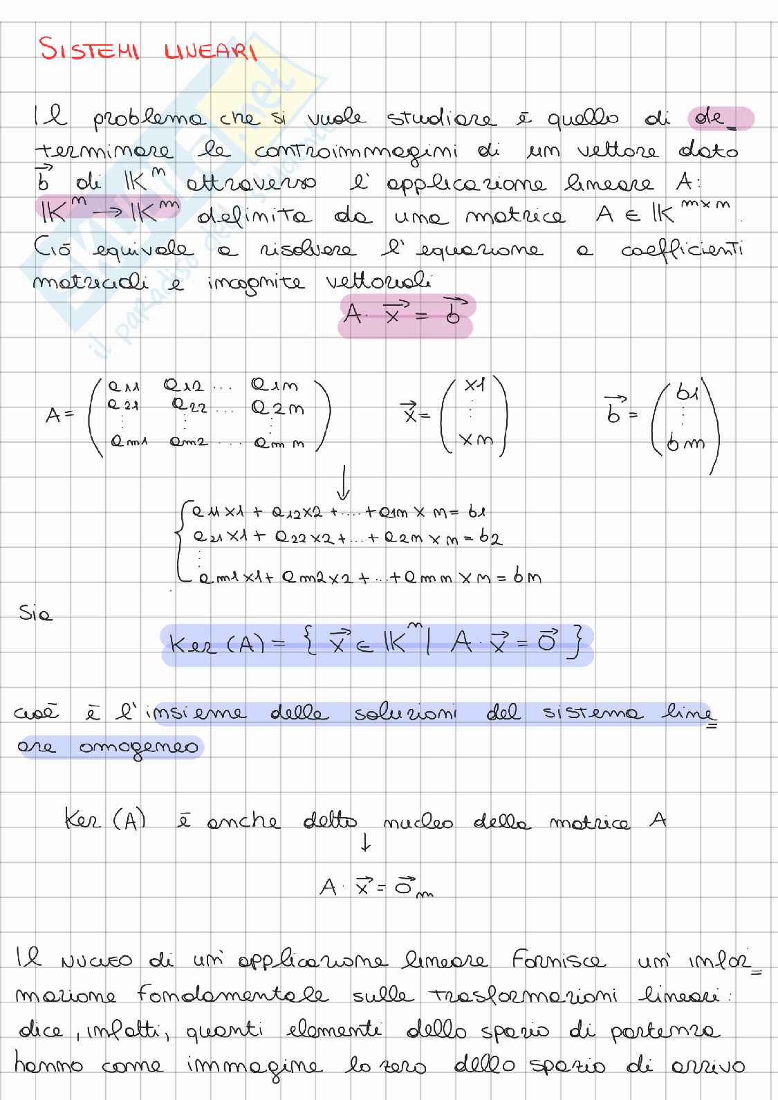 Riassunto esame Algebra lineare e geometria, Prof. Gatto Letterio, libro consigliato Lezioni di algebra lineare e geometria, Gatto Pag. 1
