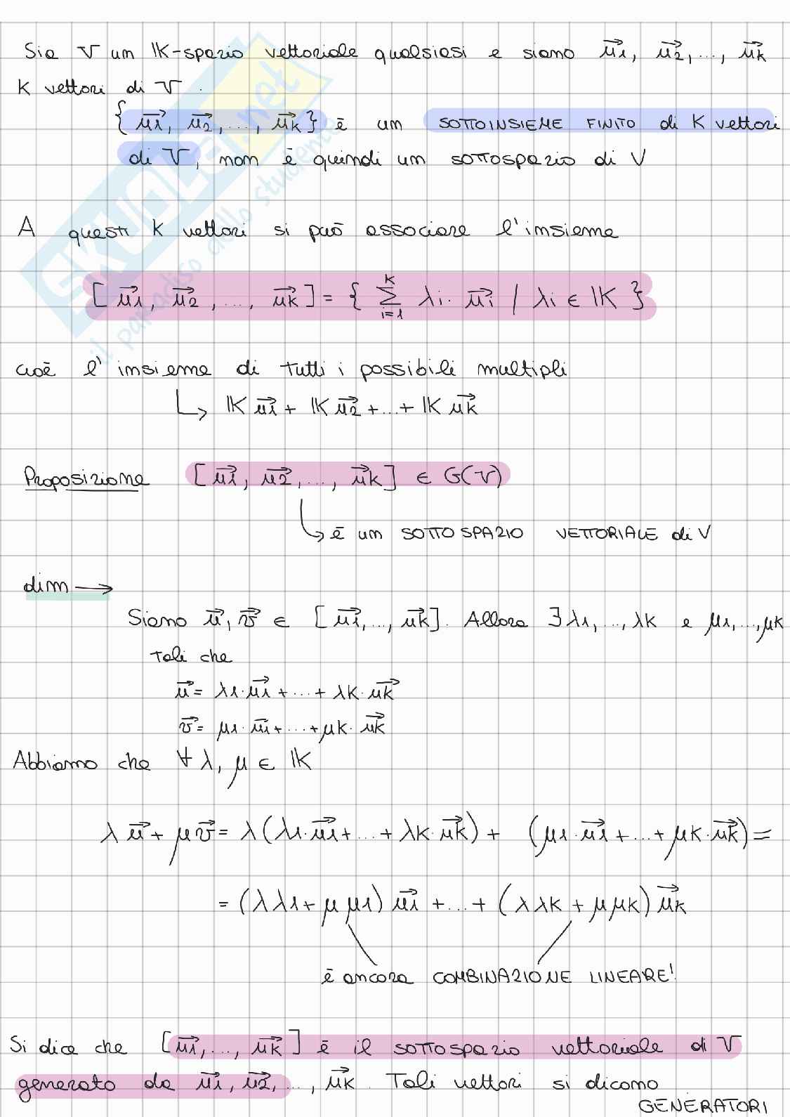 Riassunto esame Algebra lineare e geometria, Prof. Gatto Letterio, libro consigliato Lezioni di algebra lineare e geometria, Gatto Pag. 11