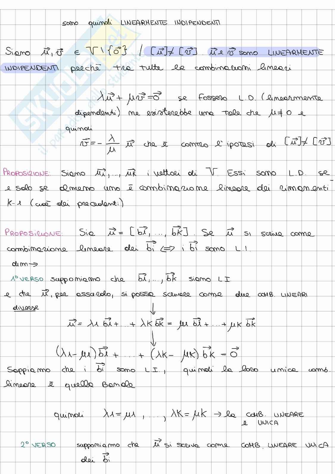 Riassunto esame Algebra lineare e geometria, Prof. Gatto Letterio, libro consigliato Lezioni di algebra lineare e geometria, Gatto Pag. 16