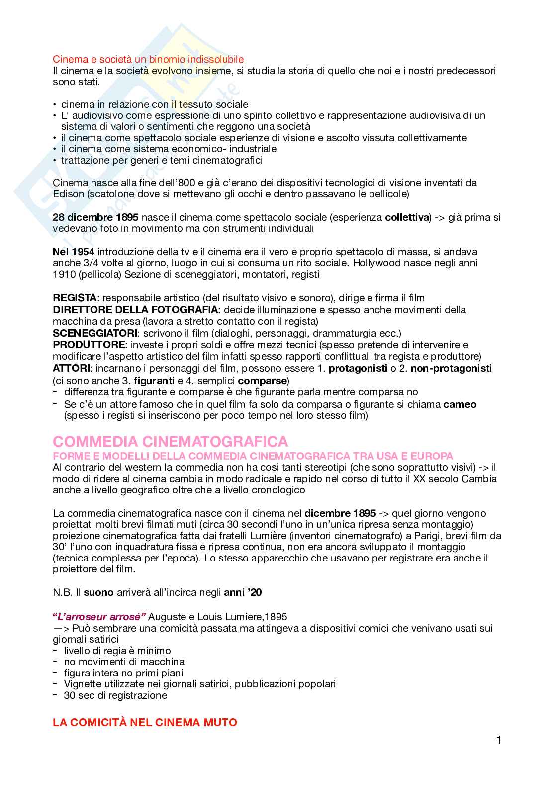 Appunti per l'esame di Cinema e società   Pag. 1