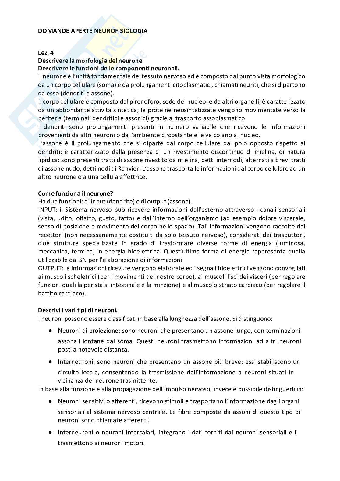 Domande aperte Neurofisiologia Pag. 1