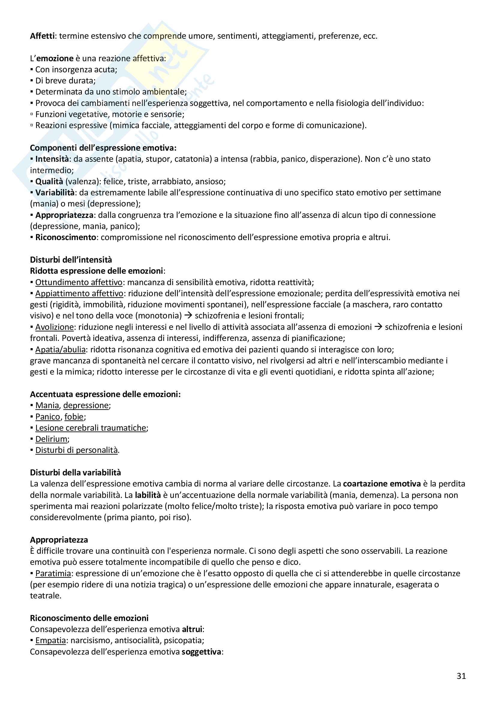 Riassunto esame Psicopatologia Generale, prof. Prunas, libro consigliato Psicopatologia e Psicologia Clinica, Hooley Pag. 31
