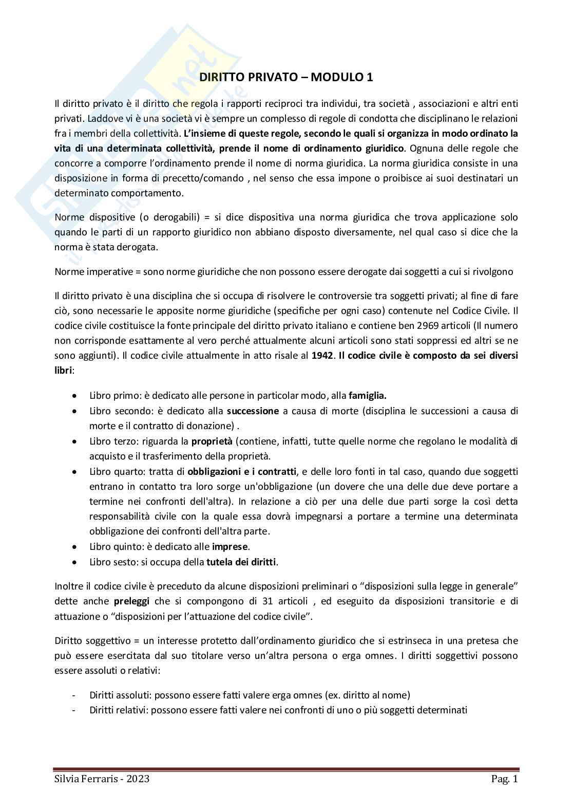 Diritto privato - parte 1 Pag. 1