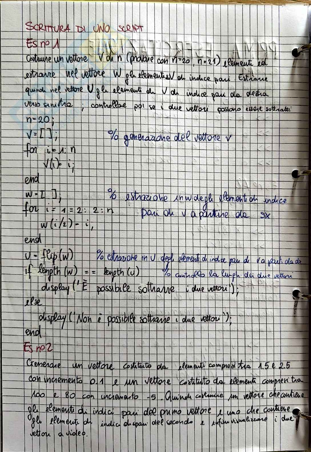 Esercitazioni MATLAB: manipolazione Vettori e Matrici 5x5 Pag. 2