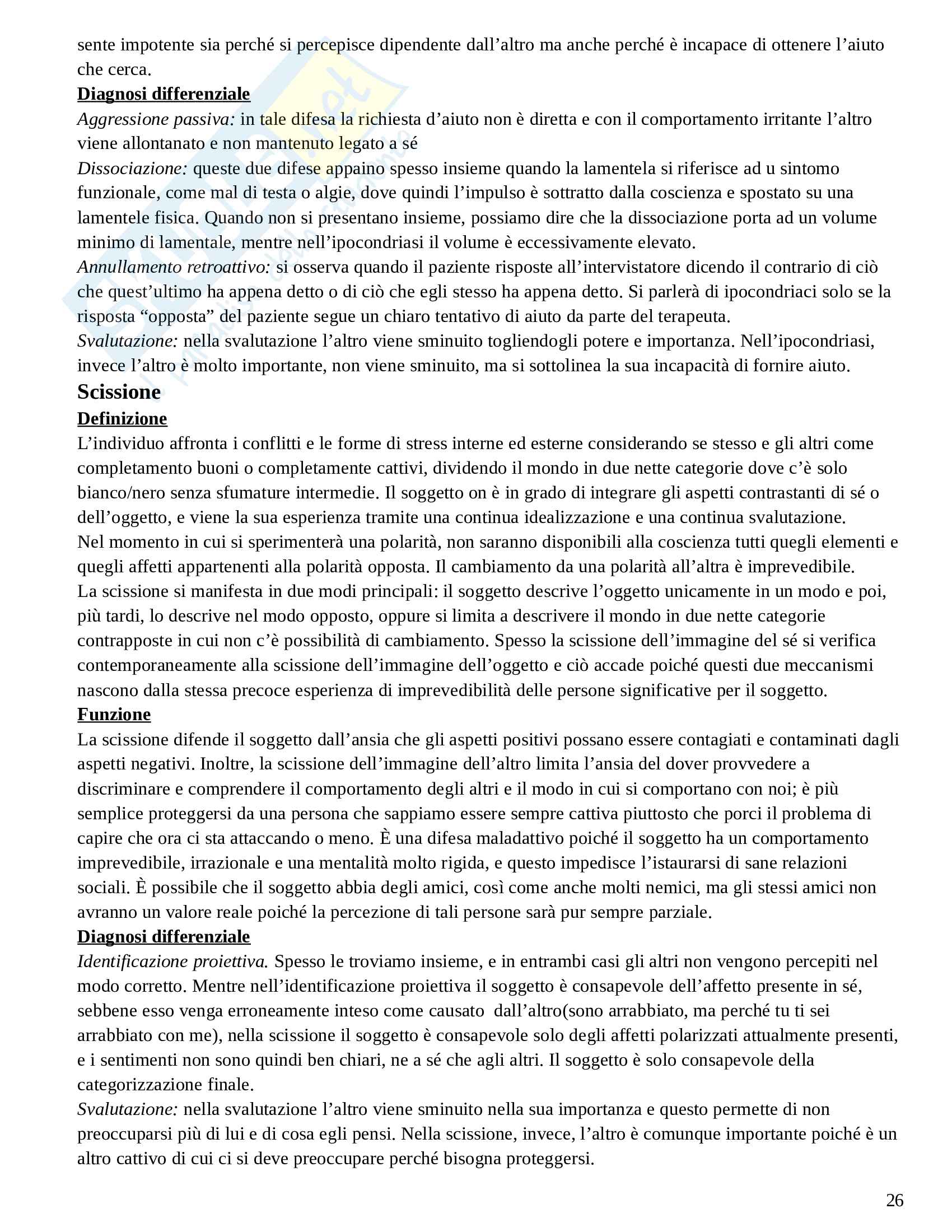 Riassunto esame Psicologia Clinica, prof. Madeddu, libro consigliato I Meccanismi di Difesa di Lingiardi Pag. 26