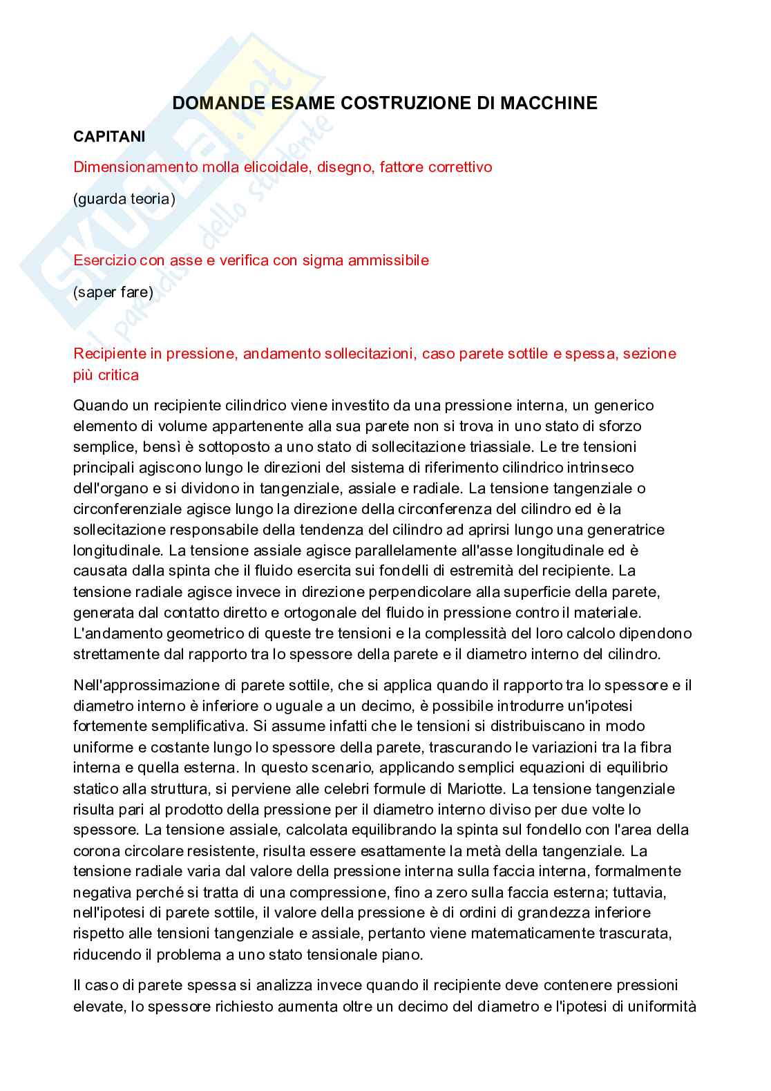 Domande svolte esame Costruzione di macchine Pag. 1